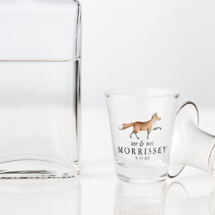 Aquarell Wald Fuchs Mr und Mrs Hochzeit Schnapsglas