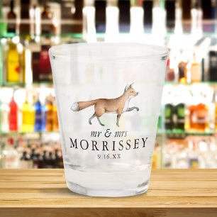 Aquarell Wald Fuchs Mr und Mrs Hochzeit Schnapsglas