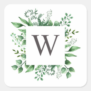Aquarell-Wald-Grün-Hochzeitsmonogramm Quadratischer Aufkleber