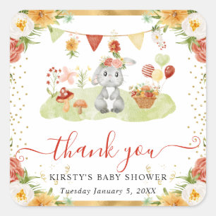 Aquarell-Wald-Hasen-Baby-Party Quadratischer Aufkleber
