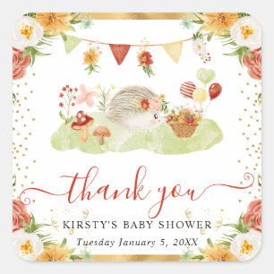 Aquarell-Wald-Igel-Baby-Party Quadratischer Aufkleber