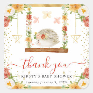 Aquarell-Wald-Igel-Baby-Shower Quadratischer Aufkleber