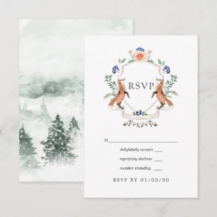 Aquarell-Wald-Lorbeer-Wappen-Hochzeits-Antwortkart RSVP Karte