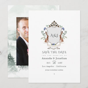Aquarell Wald Lorbeer Wappen Monogramm Hochzeit Save The Date