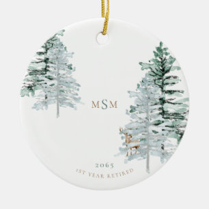 Aquarell-Wald-Monogramm 1. Ruhestandsjahr Keramik Ornament