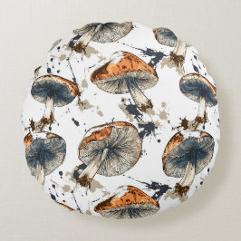 Aquarell Wald Pilze Design Rundes Kissen