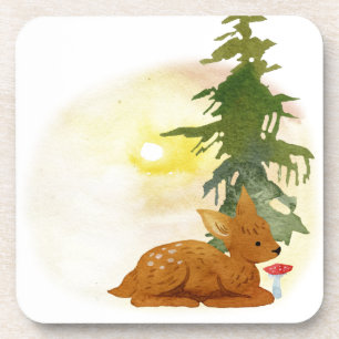 Aquarell-Wald-Rehkitz Getränkeuntersetzer