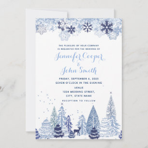 Aquarell-Wald-Schneeflocken Winterhochzeit Einladung