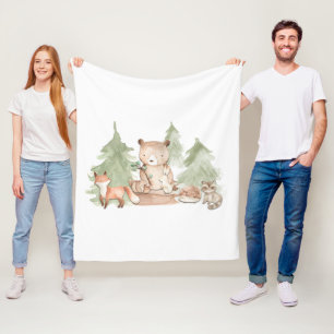 Aquarell-Wald-Waldtiere-Kinderzimmer-Schlafzimmer Fleecedecke