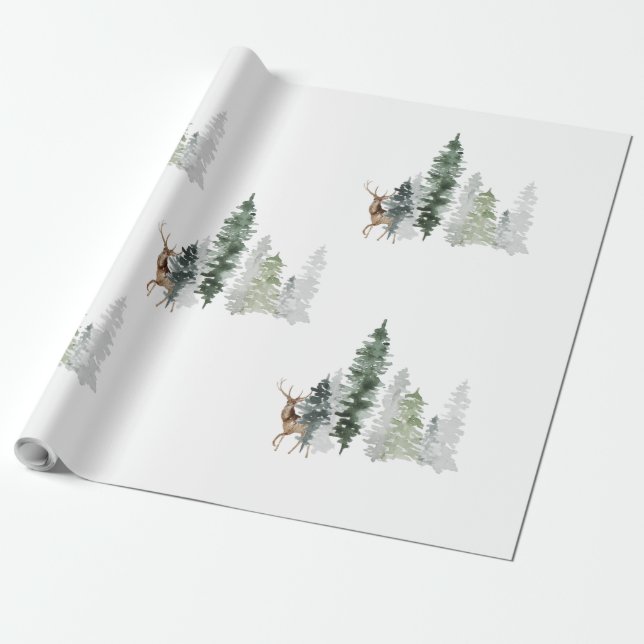 Aquarell-Waldhirsche  Geschenkpapier (Ungerollt)