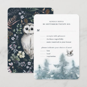 Aquarell-Waldkauz-Botanik mit Essensauswahl RSVP Karte