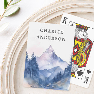 Aquarell-Waldlandschaft mit Berg und Bäumen Spielkarten