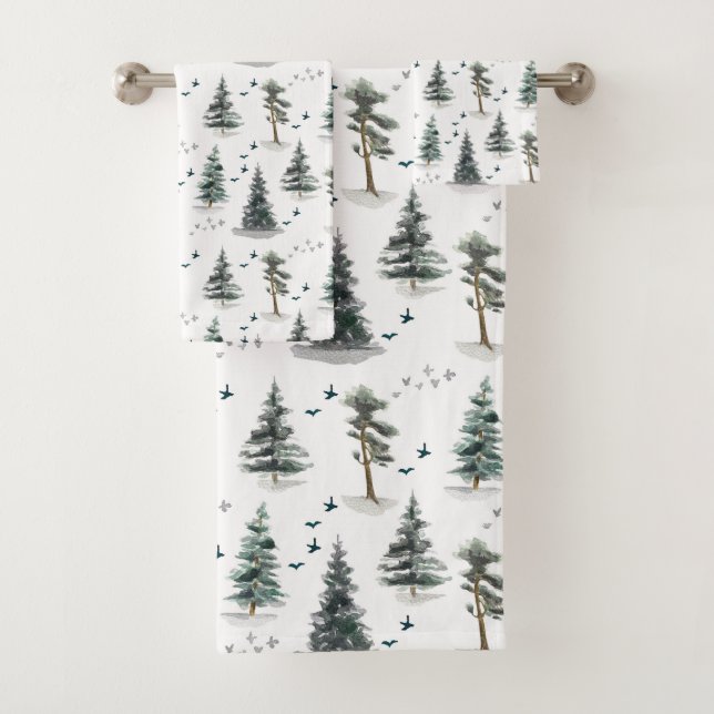 Aquarell-Waldmuster  Badhandtuch Set (Insitu)