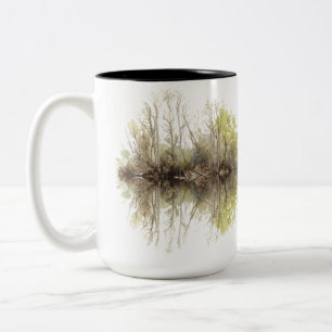 Aquarell-Waldreflexion - Naturlandschaft Zweifarbige Tasse