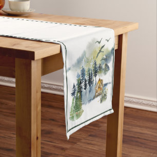 Aquarell-Waldszene kurze Tischdecke
