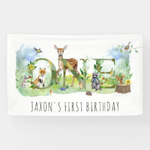 Aquarell Waldtiere 1. Geburtstag Banner