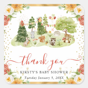 Aquarell-Waldtiere-Baby-Party Quadratischer Aufkleber