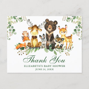 Aquarell-Waldtiere-Baby-Shower-Dankeschön  Postkarte
