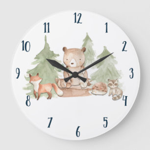Aquarell-Waldtiere-Nursery-Schlafzimmer Große Wanduhr