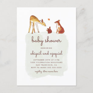 Aquarell-Waldtierfreund-Babyparty Einladungspostkarte