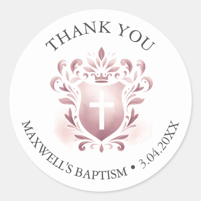 Aquarell Wappen Taufe Danke Stickers Pink (Vorderseite)