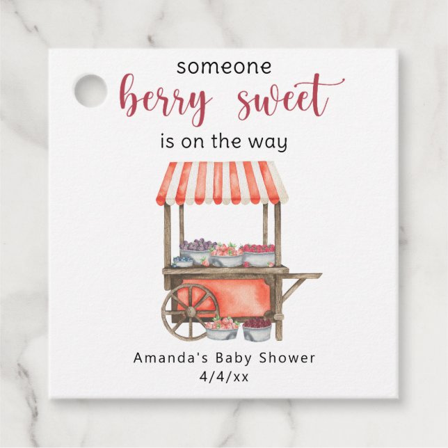 Aquarell-Warenwagen-Beeren-Baby-Party Geschenkanhänger (Vorderseite)
