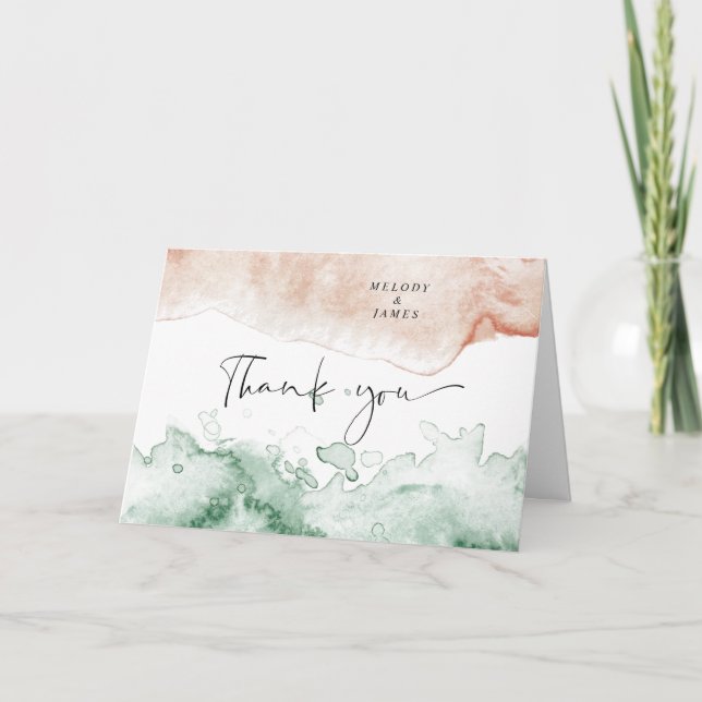 Aquarell waschen Hochzeit Monogramm danke Karte (Vorderseite)