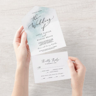 Aquarell-Wash   Blaue Hochzeit All In One Einladung