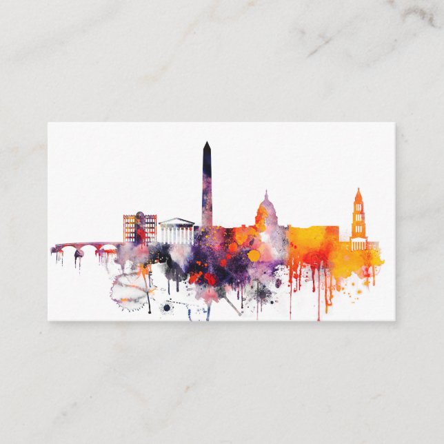 Aquarell-Washington DC-Skyline Visitenkarte (Vorderseite)