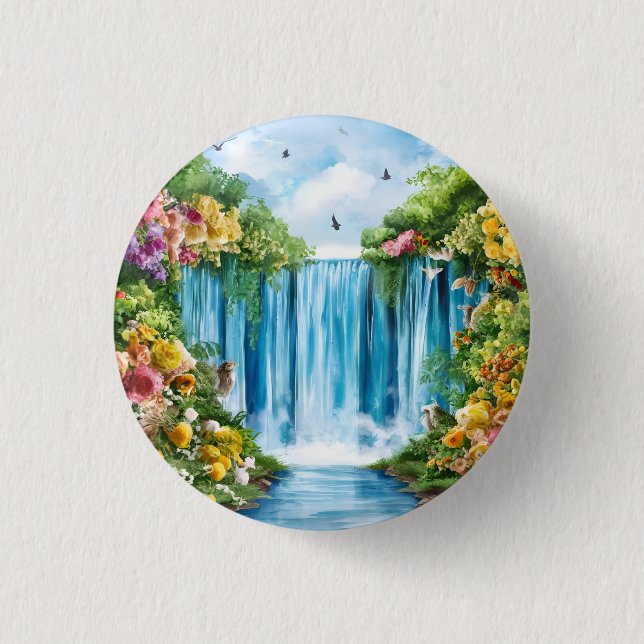 Aquarell-Wasserfall Button (Vorderseite)