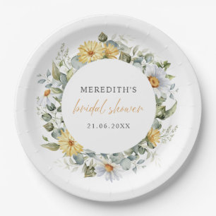 Aquarell-Wasserfarbe-Daisy-Wildblumen-Braut-Shower Pappteller