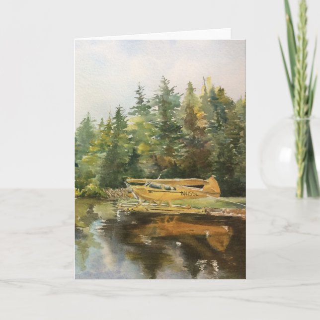 Aquarell-Wasserflugzeuge Adirondacks Lake Forest G Dankeskarte (Vorderseite)