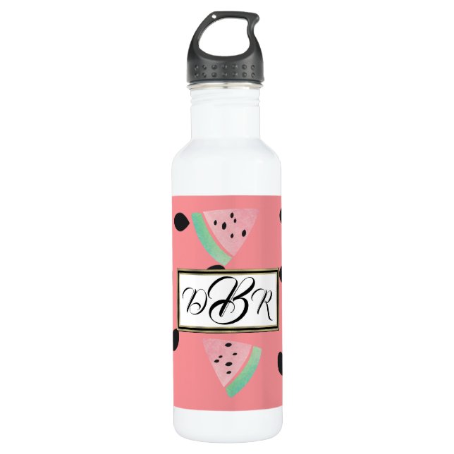 Aquarell-Wassermelone-Monogramm Edelstahlflasche (Vorderseite)