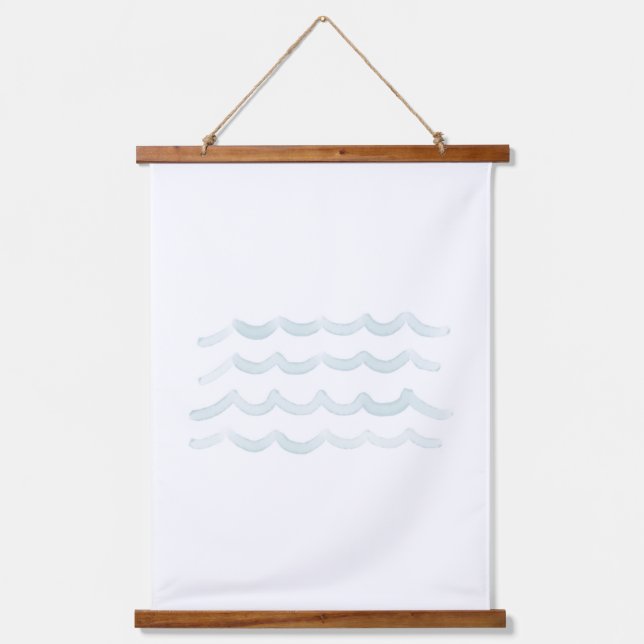 Aquarell Waves Beach Kinderzimmer Dekoration Wandteppich Mit Holzrahmen (Vorderseite)