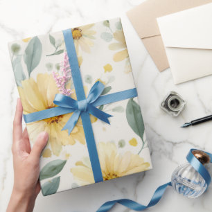 Aquarell-Weiche Gelbe Daisy Weiße Blumige Muster Geschenkpapier