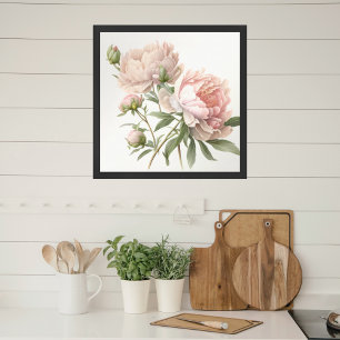 Aquarell-Weiche Rosa Pfirsich-Pfingstrosen Quadrat Poster