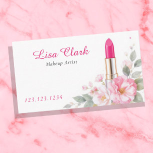 Aquarell-Weichrosa-Blumen-Lippenstift-Makeup-Artis Visitenkarte
