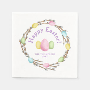 Aquarell-Weidenkranz Pastell Frohe Ostern Serviette
