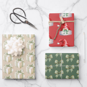 Aquarell-Weihnachten Grüne Schleifen und Weihnacht Geschenkpapier Set