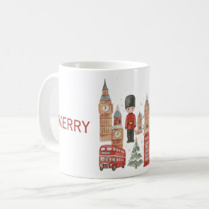 Aquarell-Weihnachten in London Roter Bus, Big Ben Kaffeetasse