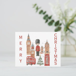 Aquarell-Weihnachten in London Roter Bus, Big Ben Postkarte