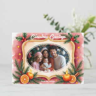 Aquarell Weihnachten Kerzenlicht & Zitrus Karte