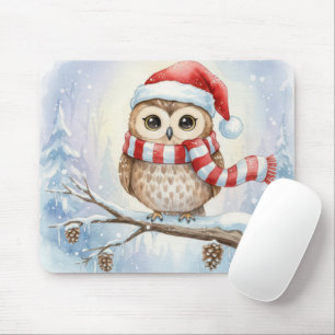 Aquarell-Weihnachts-Eule mit Santa-Hut Mousepad