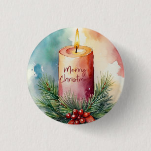 Aquarell-Weihnachts-Festkerzen-Illustration Button