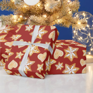 Aquarell-Weihnachts-Gingerbread-Cookies Rot Geschenkpapier