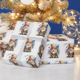 Aquarell-Weihnachts-Gnom mit Dekorationen Geschenkpapier