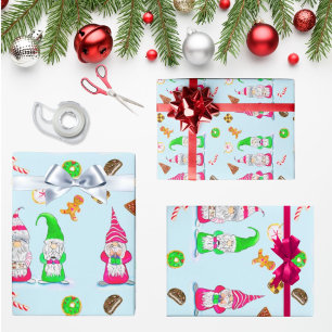 Aquarell-Weihnachts-Gnome mit Keksen Geschenkpapier