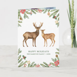 Aquarell-Weihnachts-Hirsche Feiertagskarte