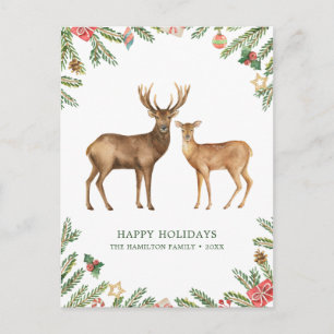 Aquarell-Weihnachts-Hirsche Feiertagspostkarte