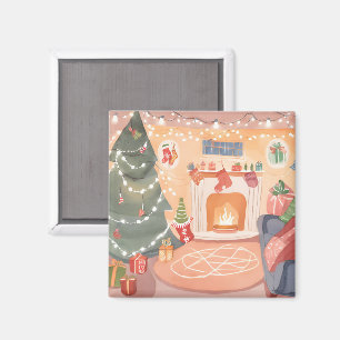 Aquarell-Weihnachts-Kamin Magnet